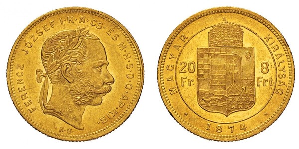 20 Франк / 8 Форінт Австро-Угорщина (1867-1918) Золото Франц Иосиф I (1830 - 1916)