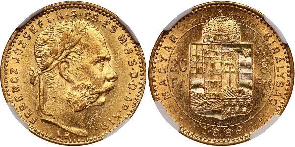 20 Франк / 8 Форінт Австро-Угорщина (1867-1918) Золото Франц Иосиф I (1830 - 1916)