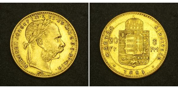 20 Франк / 8 Форінт Австро-Угорщина (1867-1918) Золото Франц Иосиф I (1830 - 1916)