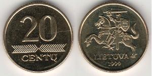 20 Цент Литва (1991 - ) Латунь 