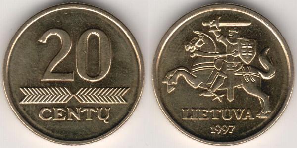 20 Цент Литва (1991 - ) Латунь 