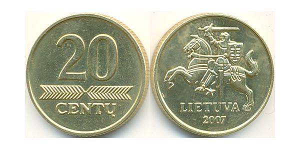 20 Цент Литва (1991 - ) Латунь 