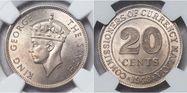 20 Цент Malayan Union (1946 - 1948) Нікель/Мідь Георг VI (1895-1952)