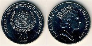 20 Цент Австралія (1939 - ) Нікель/Мідь Єлизавета II (1926-2022)