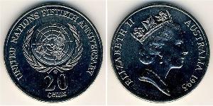 20 Цент Австралія (1939 - ) Нікель/Мідь Єлизавета II (1926-2022)