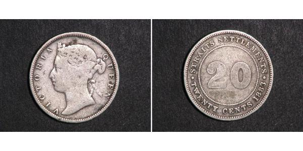 20 Цент Стрейтс-Сетлментс (1826 - 1946) Серебро Виктория (1819 - 1901)