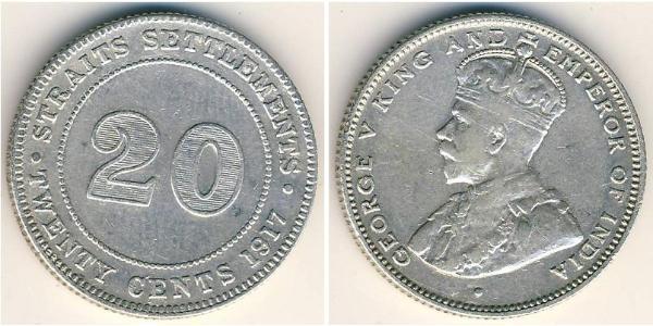20 Цент Стрейтс-Сетлментс (1826 - 1946) Серебро Георг V (1865-1936)