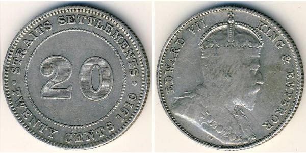 20 Цент Стрейтс-Сетлментс (1826 - 1946) Срібло Едвард VII (1841-1910)