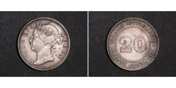 20 Цент Стрейтс-Сетлментс (1826 - 1946) Срібло Вікторія (1819 - 1901)
