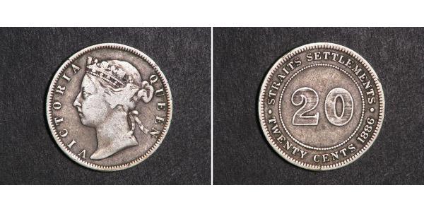 20 Цент Стрейтс-Сетлментс (1826 - 1946) Срібло Вікторія (1819 - 1901)