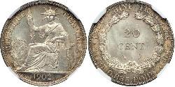 20 Цент Французький Индокитай (1887-1954) Срібло 