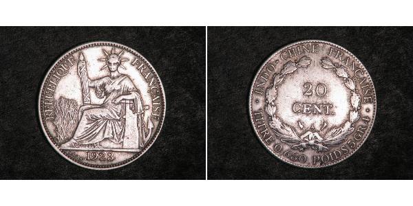 20 Цент Французький Индокитай (1887-1954) Срібло 