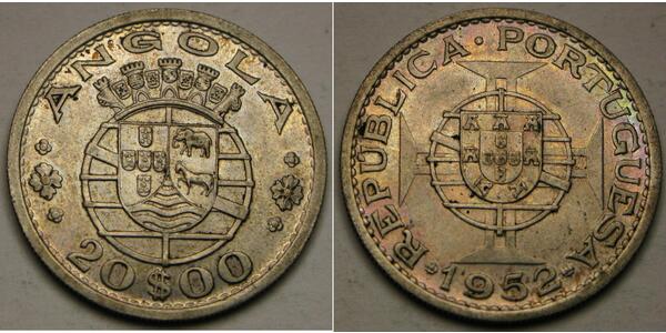 20 Эскудо Португалия / Portuguese Angola (1575-1975) Серебро 