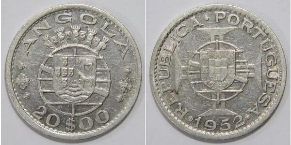 20 Эскудо Португалия / Portuguese Angola (1575-1975) Серебро 