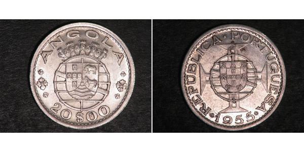 20 Эскудо Португалия / Portuguese Angola (1575-1975) Серебро 