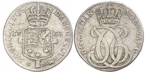 24 Skilling Danemark Argent Christian VI de Danemark (1699 - 1746)