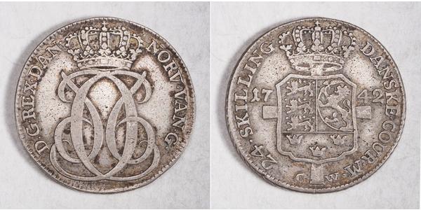 24 Skilling Danemark Argent Christian VI de Danemark (1699 - 1746)