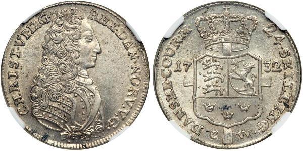 24 Skilling Denmark Silver Christian VI of Denmark (1699 - 1746)