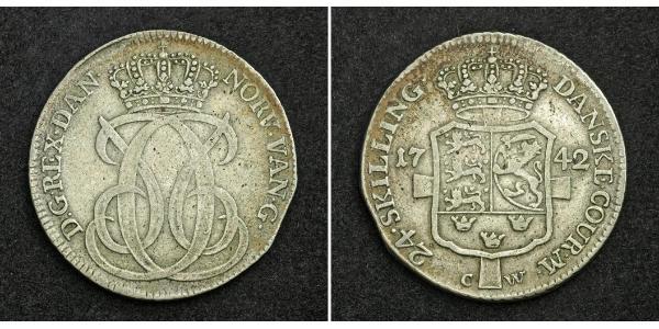 24 Skilling Дания Серебро Кристиан VI (король Дании) (1699 - 1746)