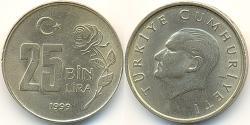 25000 Lira Turquía (1923 - ) Níquel/Latón 