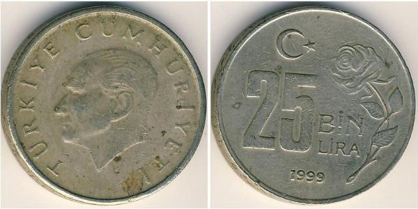 25000 Lira Turquía (1923 - ) Níquel/Latón 