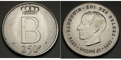 250 Franc Belgio Argento Leopoldo III del Belgio