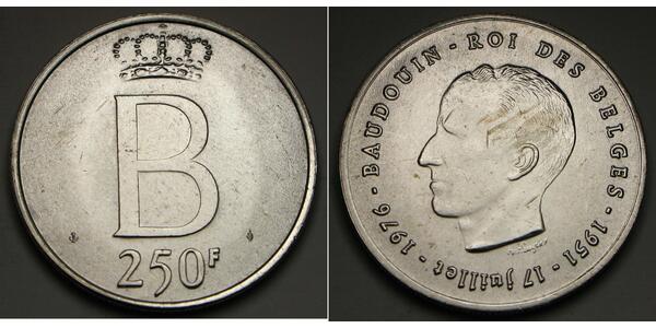 250 Franc Belgio Argento Leopoldo III del Belgio