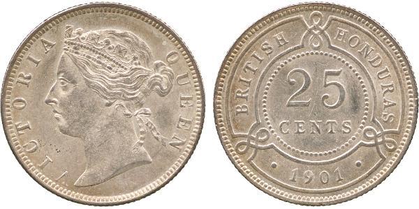 25 Cent British Honduras (1862-1981) Argent Victoria (1819 - 1901)