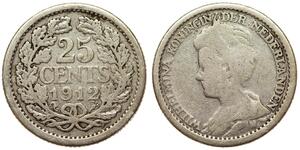 25 Cent Royaume des Pays-Bas (1815 - ) Argent Wilhelmine (reine des Pays-Bas)(1880 - 1962)