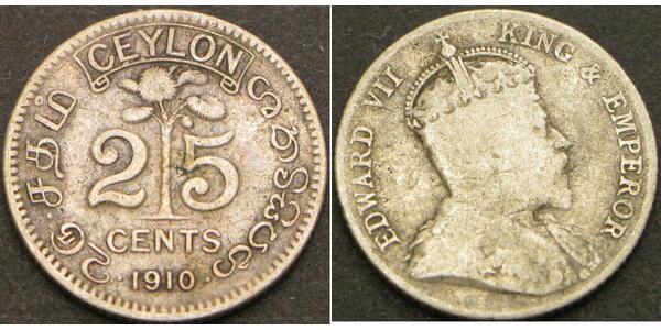 25 Cent Sri Lanka Argent Édouard VII (1841-1910)