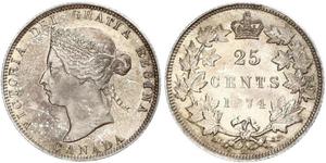 25 Cent Canada Argento Vittoria (1819 - 1901)