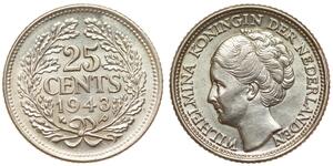25 Cent Regno dei Paesi Bassi (1815 - ) Argento Guglielmina dei Paesi Bassi(1880 - 1962)