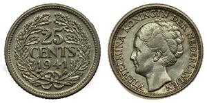 25 Cent Regno dei Paesi Bassi (1815 - ) Argento Guglielmina dei Paesi Bassi(1880 - 1962)