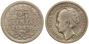 25 Cent Regno dei Paesi Bassi (1815 - ) Argento Guglielmina dei Paesi Bassi(1880 - 1962)