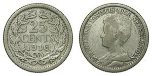 25 Cent Regno dei Paesi Bassi (1815 - ) Argento Guglielmina dei Paesi Bassi(1880 - 1962)