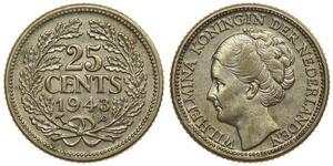 25 Cent Regno dei Paesi Bassi (1815 - ) Argento Guglielmina dei Paesi Bassi(1880 - 1962)