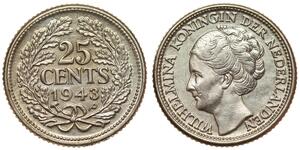 25 Cent Regno dei Paesi Bassi (1815 - ) Argento Guglielmina dei Paesi Bassi(1880 - 1962)