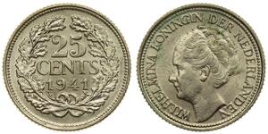 25 Cent Regno dei Paesi Bassi (1815 - ) Argento Guglielmina dei Paesi Bassi(1880 - 1962)