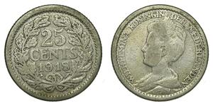25 Cent Regno dei Paesi Bassi (1815 - ) Argento Guglielmina dei Paesi Bassi(1880 - 1962)