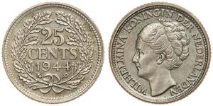 25 Cent Regno dei Paesi Bassi (1815 - ) Argento Guglielmina dei Paesi Bassi(1880 - 1962)