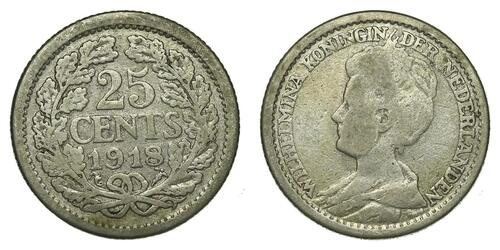 25 Cent Regno dei Paesi Bassi (1815 - ) Argento Guglielmina dei Paesi Bassi(1880 - 1962)