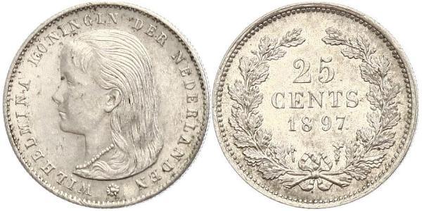 25 Cent Regno dei Paesi Bassi (1815 - ) Argento Guglielmina dei Paesi Bassi(1880 - 1962)