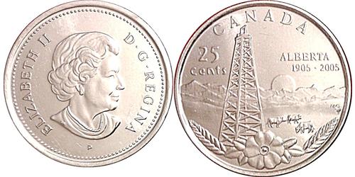 25 Cent Canadá Cobre Isabel II (1926-2022)