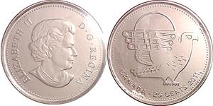 25 Cent Canadá Níquel Isabel II (1926-2022)