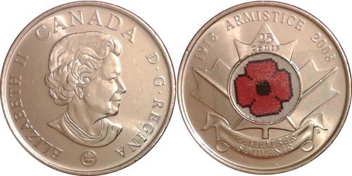 25 Cent Canadá Níquel Isabel II (1926-2022)