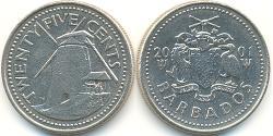 25 Cent Barbados Níquel/Cobre 