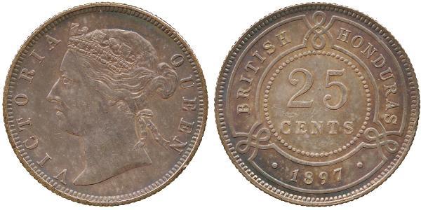 25 Cent British Honduras (1862-1981) Plata Victoria (1819 - 1901)