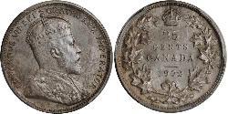 25 Cent Canadá Plata Eduardo VII (1841-1910)