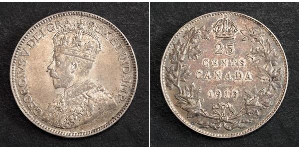 25 Cent Canadá Plata Jorge V (1865-1936)