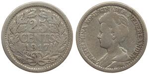 25 Cent Reino de los Países Bajos (1815 - ) Plata Guillermina de los Países Bajos(1880 - 1962)